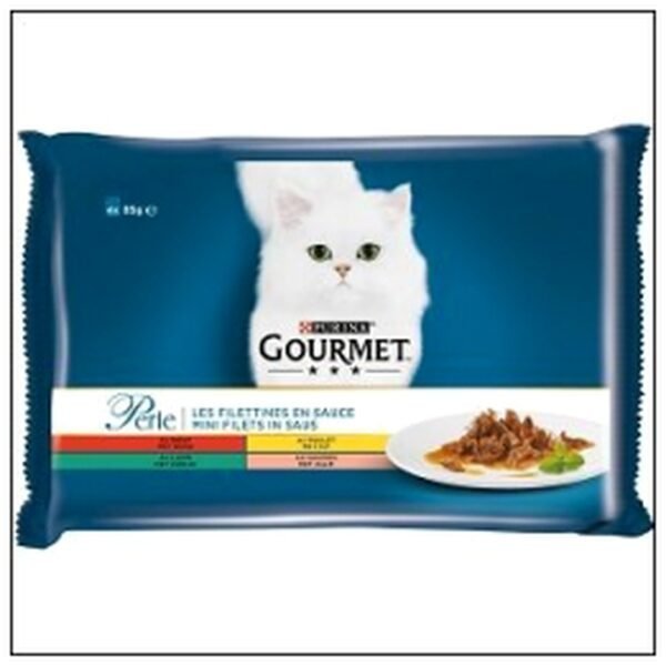L.4 GOURMET PERLE BOEUF/ SAUMON/POULET/LAPIN 85G