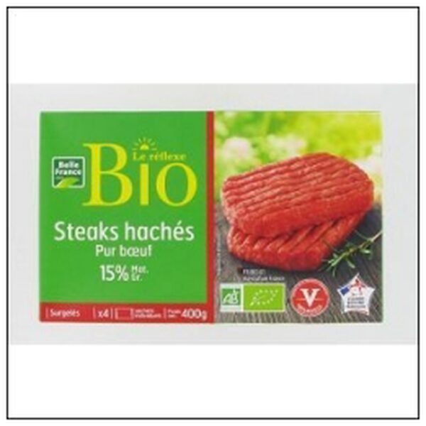 4 STEAKS HACHES 100G 15% VBF.SURG BIO BELLE FRANCE