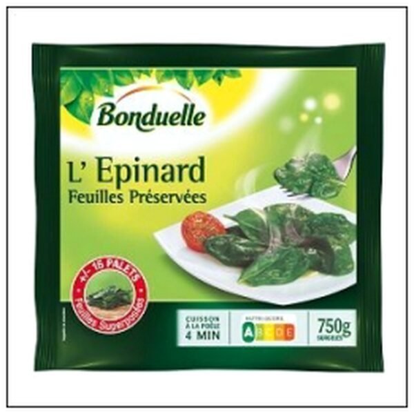 L EPINARD FEUILLES PRESER VÉES 750G BONDUELLE