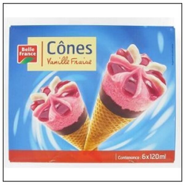 BTE 6 CONES CREME VANILLE /FRAISE BELLE FRANCE