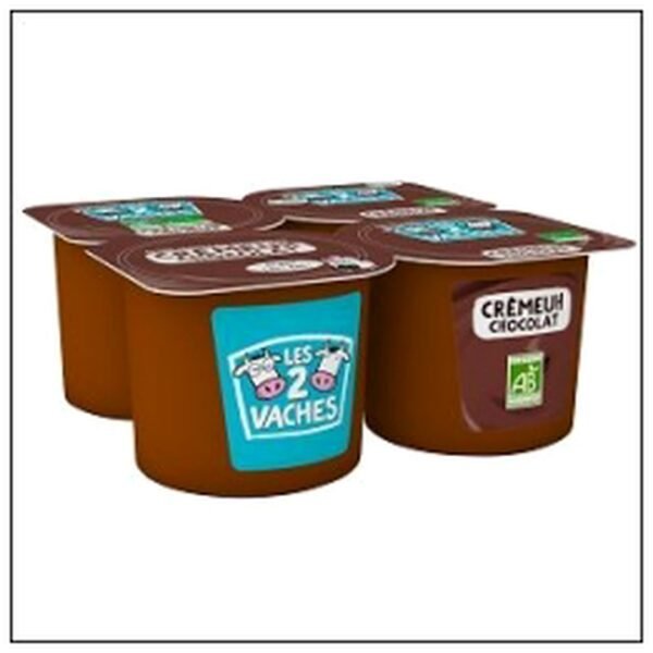 L4 CREME DESSERT CHOCOLAT UHT BIO 95G LES 2 VACHES