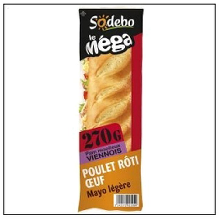 CAT-06343 SDW MEGA BAGUETTE.POULET OEUF MAYO 270G SODEB - Image 1