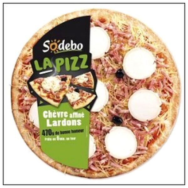 PIZZA 470G CHEVRE AFFINE LARDONS SODEBO