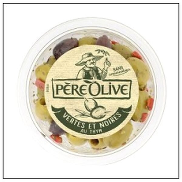 OLIVES VERTES&NOIRES AU T HYM 150G PERE OLIVE