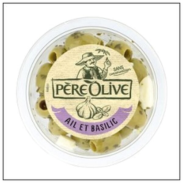 OLIVES AIL ET BASILIC 150 G PERE OLIVE