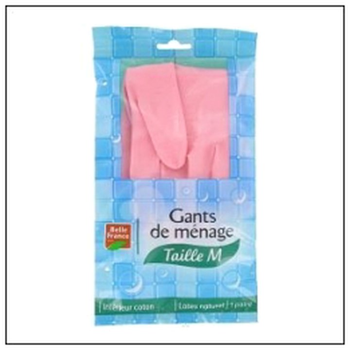 CAT-07056 S.GANTS MENAGE ROSE LATEX FLOQUE TAILLE M B.F - Image 1