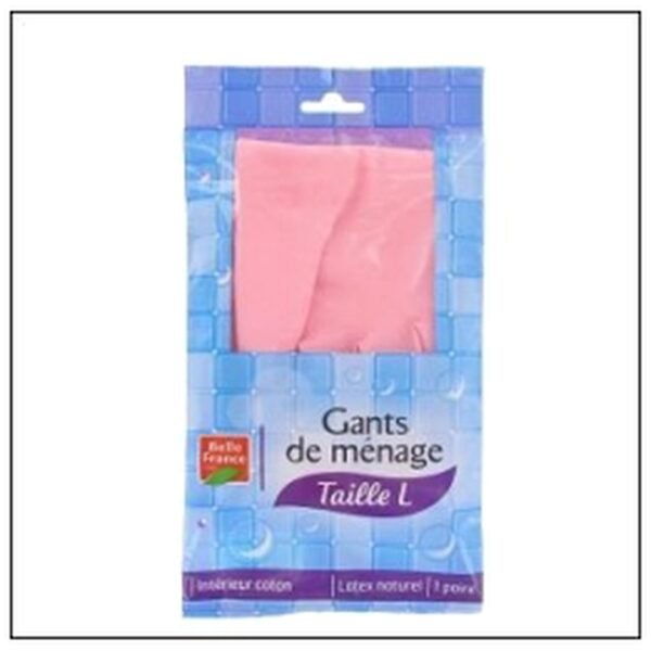 S.GANTS MENAGE ROSE LATEX FLOQUE TAILLE L B.F