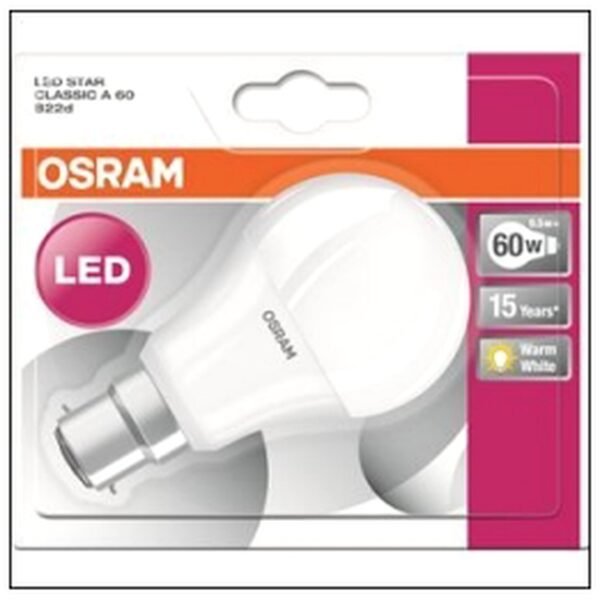 B.1 LED STANDARD 6,5W=60W B22 BLANC CHAUD CLAIR