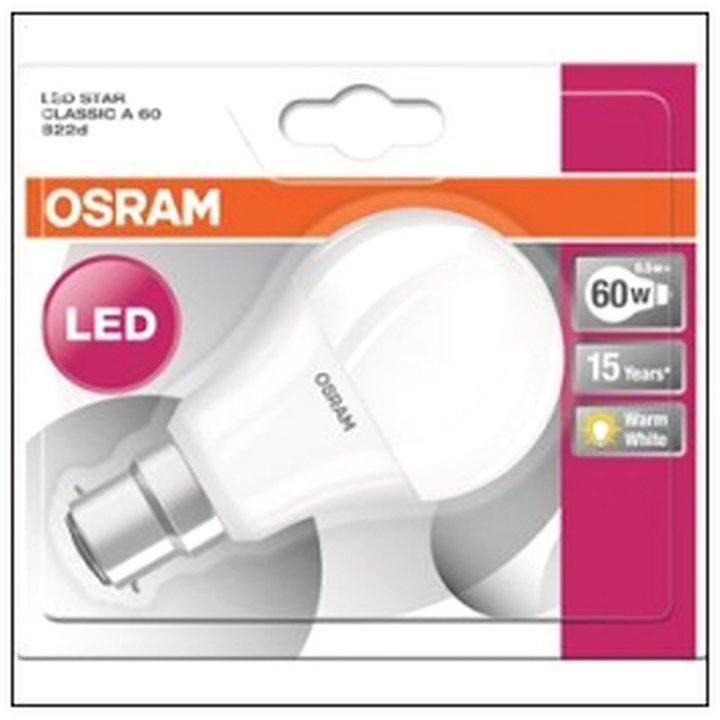CAT-07418 B.1 LED STANDARD 6,5W=60W B22 BLANC CHAUD CLAIR - Image 1