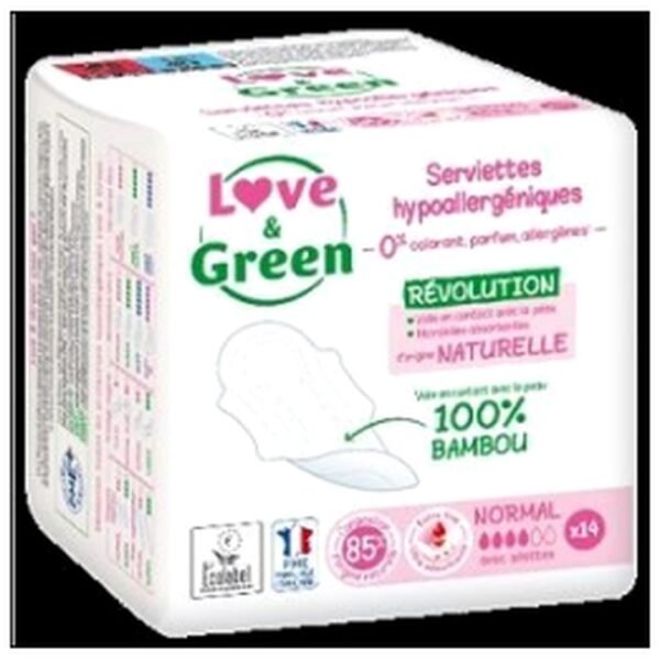 14 SERVIETTES NORMAL ECOL HYPOALLERG.LOVE & GREEN
