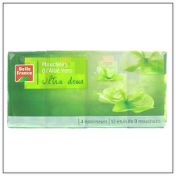12 ETUI 9 MOUCHOIR LOTION VERT 4 PLIS BELLE FRANCE