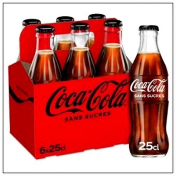 CLUSTER COCA COLA 6X25CL SANS SUCRE BLLE VERRE