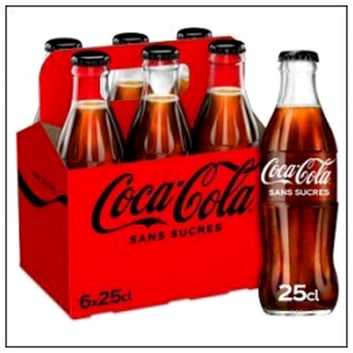 CAT-08406 CLUSTER COCA COLA 6X25CL SANS SUCRE BLLE VERRE - Image 1