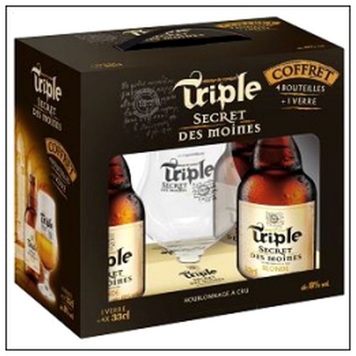 CAT-09026 COFFRET TRIPLE SECRET DES MOINES 4X33CL +1VERRE 8° - Image 1